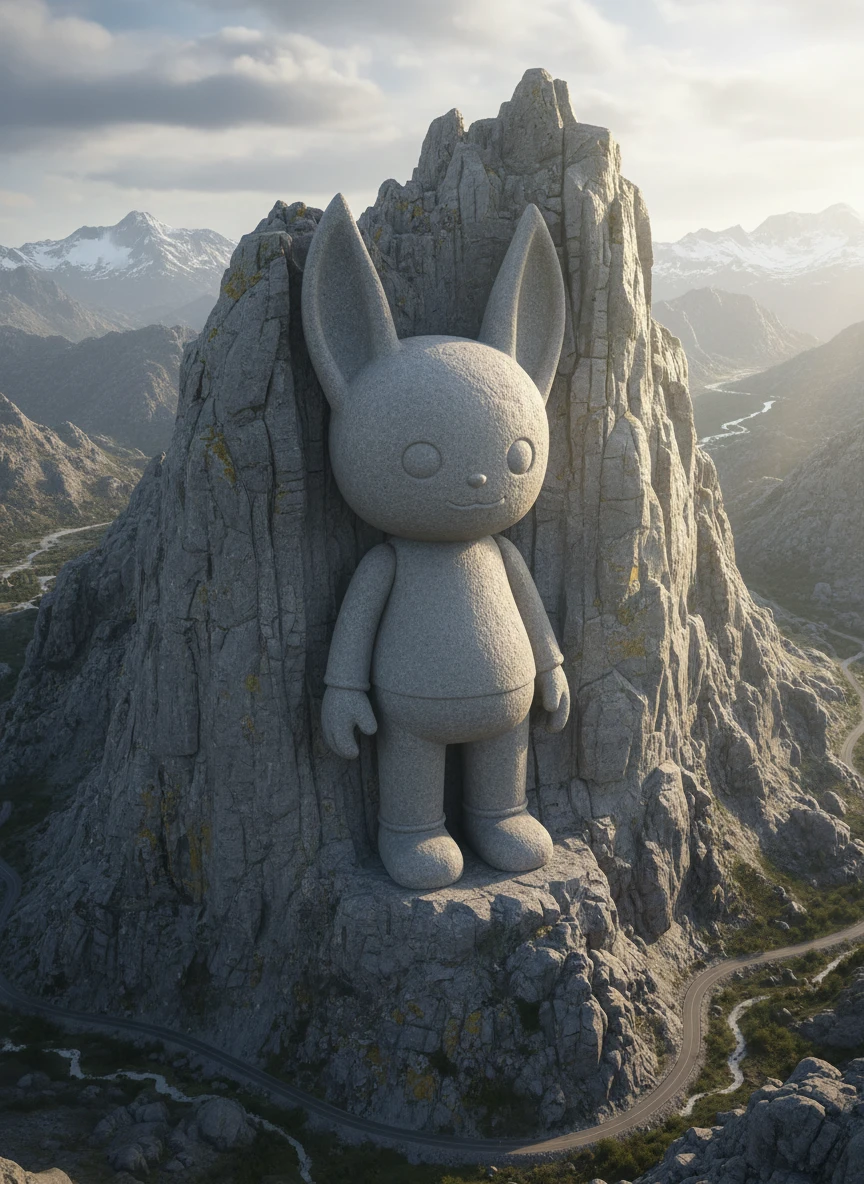 Cinematic Labubu Cliff Sculpture