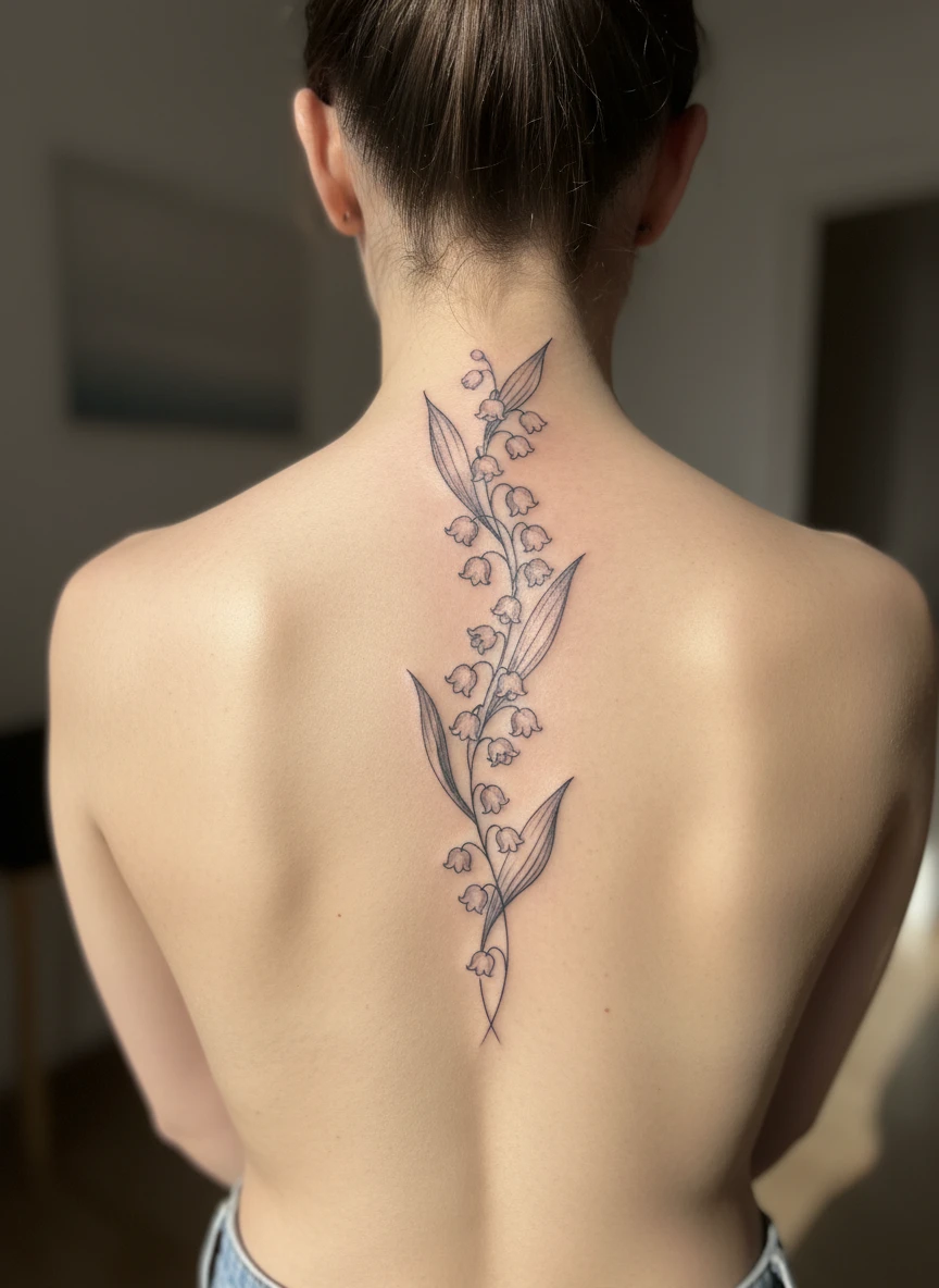 May Lily of the Valley Spine Tattoo
