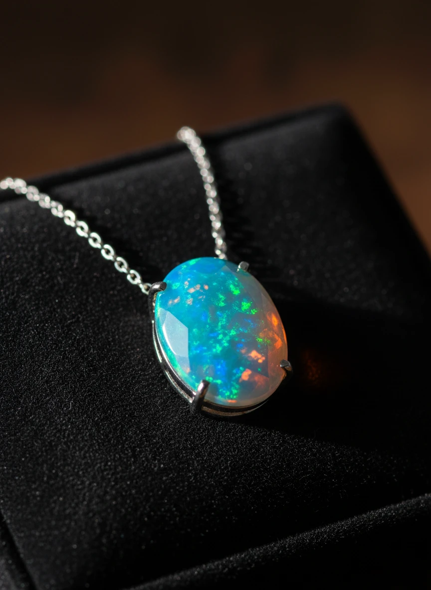 Opal Fire Pendant Necklace