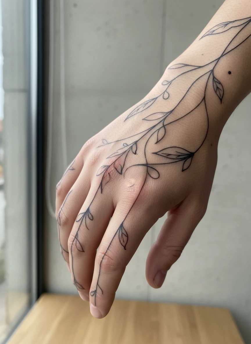 Realistic Black Ink Hand Tattoo