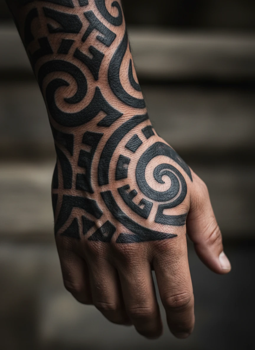 Realistic Tribal Hand Tattoo
