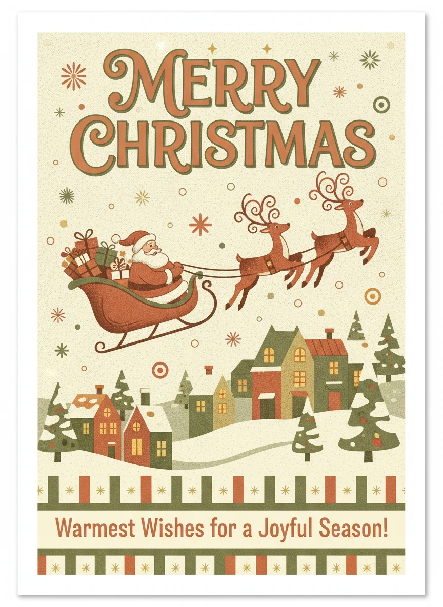 Retro Print Christmas Card