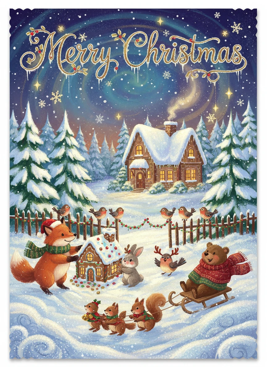 Whimsical Illustrated Christmas Card