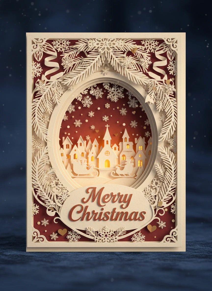 Elegant Paper-cut Craft Style Christmas Card